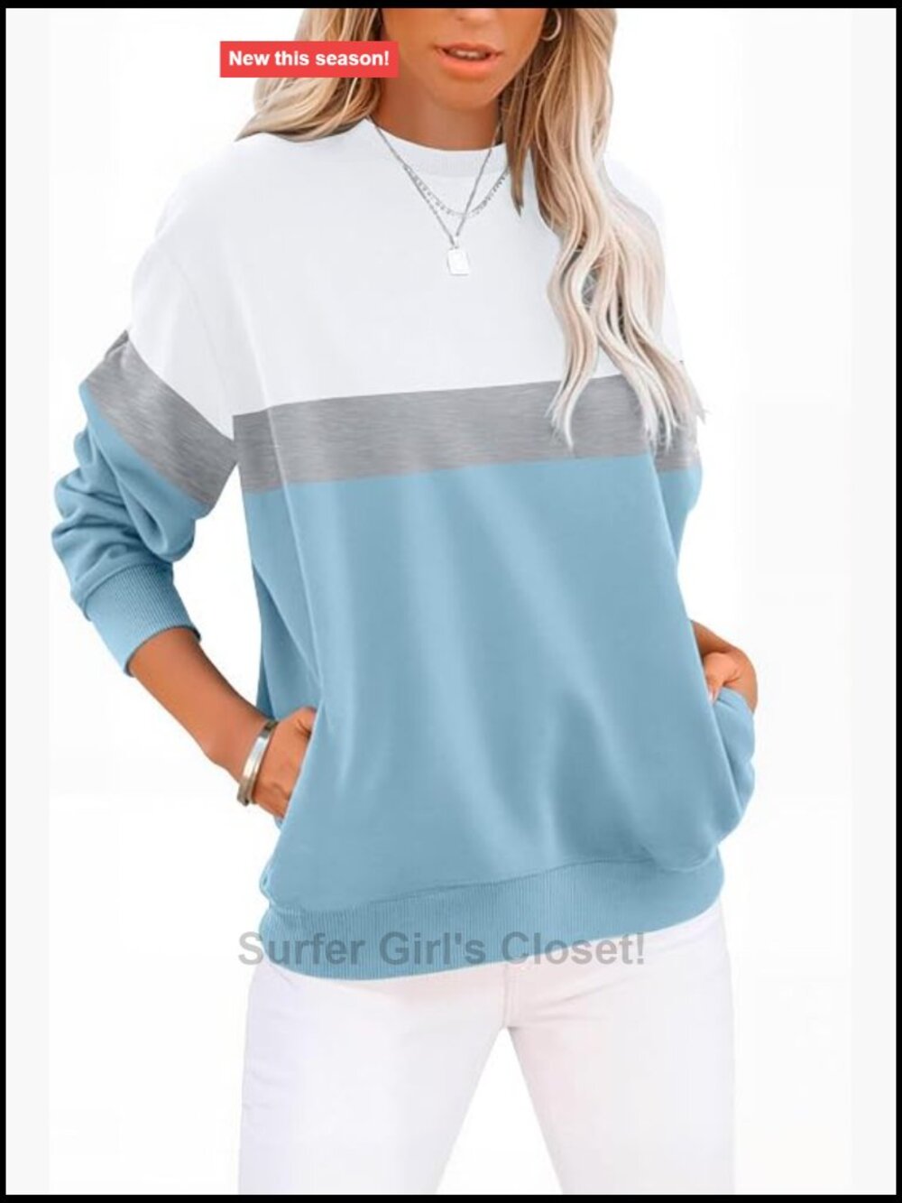 Womens Lightweight Crewneck Sweatshirt Cotton Blend Pullover with Pockets